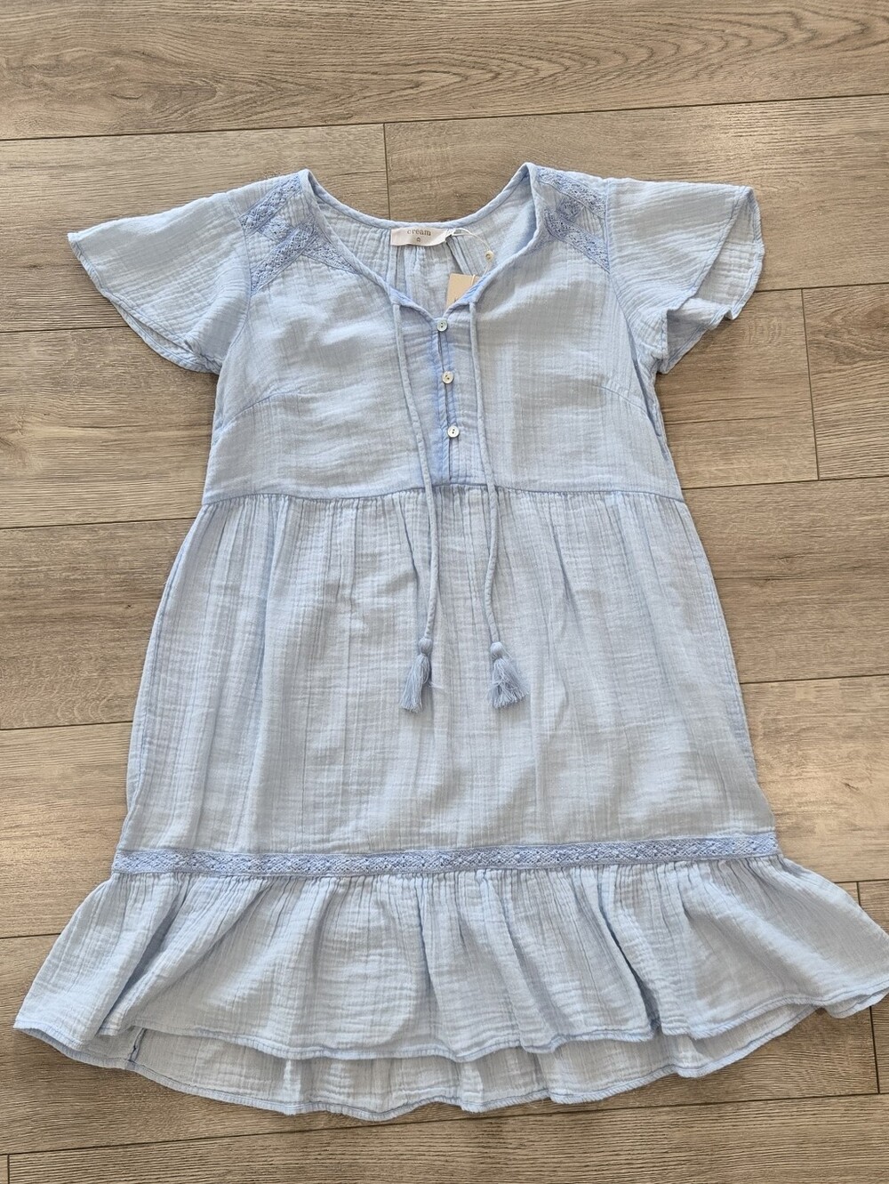 Light Blue Short Sleeve Ruffle Dress (* Cream*)
